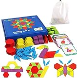 EACHHAHA Montessori Puzzle de Madera, Juguete de Tangram, Divertido Juguete Educativo, con 155 Piezas de Formas geométricas y 24 Tarjetas de diseño,Juegos educativos para niños de 3 4 5 6 7 años