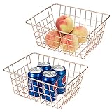 Lonian Cestas de almacenamiento de alambre de metal, paquete de 2 cestas organizadoras de alimentos de alambre para almacenamiento de bebidas de frutas en gabinetes de cocina, despensa, congelador