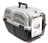 BPS (R) Transportín plástico para perros y gatos Mascota Caja de Transporte IATA 3 Tamaños para Elegir Color Gris/ Gris Oscuro 55* 36* 35cm Tamaño M BPS-4141