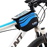 ZJchao Bolsa Bicicleta Frontal 2-Lados alforja Delantera Bolsa de Manillar de 5.8 Pulgadas Móvil PVC Transparente Impermeable Bolso para MTB Bicicletas de montaña (Azul)