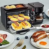 Minihorno 3 en 1 para desayuno, mini horno con placas de cocción con máquina de café, multifunción horno de pizza