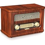 Madison - MAD-RETRORADIO - Radio a pilas vintage con FM, Bluetooth, AUX-IN 10W - Acabado madera