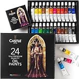Castle Art Supplies Caja 24 Pinturas al Óleo 12 ml | Artistas Experimentados, Principiantes y Avanzados | Variedad Colores Intensos Fáciles de Usar | Impresionante Caja de Presentación con un Tutorial