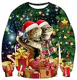Rave on Friday Suéter de Navidad Unisex Sudadera con Estampado de Gato en 3D Divertido Suéter de Manga Larga Feo para Hombre Mujer XL
