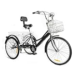 Triciclo para adultos – 24 pulgadas, 7 velocidades, 3 ruedas, triciclo con 2 cestas de la compra y respaldo, 3 bicicletas para adultos Tricycle Comfort bicicleta City Urban