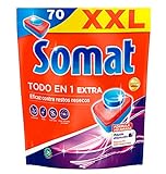 Somat Todo en 1 Pastillas Detergente para Lavavajillas (70 lavados), pastillas del lavavajillas y abrillantador, jabón lavavajillas antiolor