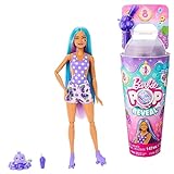 Barbie Pop! Reveal Serie Frutas Uvas Muñeca que revela sus colores con vaso, incluye ropa, mascotas y accesorios sorpresa, juguete +3 años (Mattel HNW44)