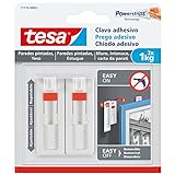tesa Powerstrips - Clavo Adhesivo Ajustable para Yeso y Pared Pintada - Fuerza de Fijación hasta 1 kg con Tecnología Easy-On / Easy-Off - Paquete de 2 Unidades - Blanco