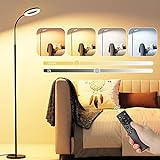 Lámpara de Pie GolWof 12W Luz de Piso con Control Remoto y Táctil, 6 Temperaturas de Color y 6 Brillos Ajustables, Temporizador Lámpara Moderna para Salón Dormitorio Oficina Hotel - Negro