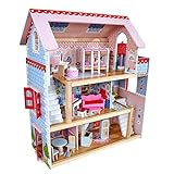 KidKraft 65054 Casa de muñecas de madera Chelsea Doll Cottage para muñecas de 12 cm con 16 accesorios incluidos y 3 niveles de juego, Exclusivo en Amazon