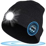 flintronic 5 LED Beanie Hat con luz, LED Iluminado Bluetooth Beanie Cap, USB Recargable inalámbrico Running Hat, para Pesca/Correr/Ciclismo, para Hombres, Mujeres, Niños, Niñas-Negro