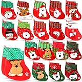 Medias de Navidad 36 unidades, 15.8 cm, 3D de reno, Santa Navidad, calcetines pequeños a granel rojos y verdes, surtidos para chimenea con cuerda para decoración del hogar del árbol de Navidad