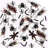 MAKFORT 100 insectos realistas de plástico con insectos falsos cucarachas, arañas, escorpiones, hormigas, geckoes, cipiés y gusanos para fiesta de Halloween