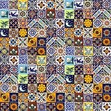 Cerames azulejos de mosaico Talavera Saburo - 120 azulejos decorativos de cerámica mexicana para baño, ducha, escaleras, pared posterior de la cocina | azulejos de mexicanos 5x5 cm