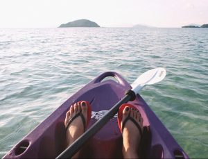 kayak, chanclas, sandalias, mar, playa, agua, verano